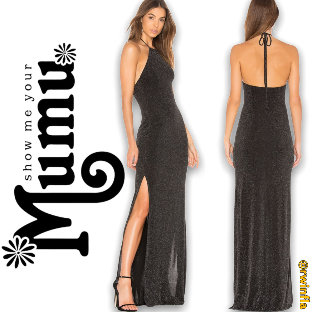Mumu Casino Maxi Dress Metallic detail Halter Neck Dancing Queen Shine Black S